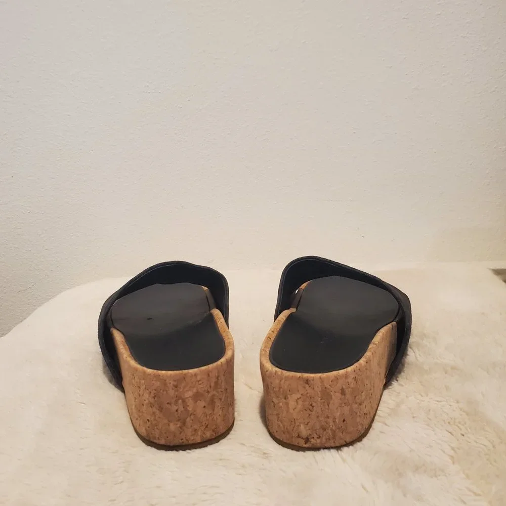 Veronica Beard Dresdyn 8.5 Black Cork Platform Slide Sandals